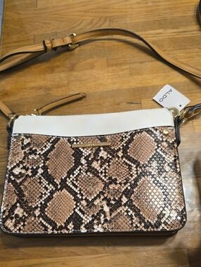 ALDO Tan Snake-Print Crossbody with White Trim NWT